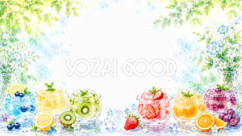 夏のフルーツゼリー背景【無料・高画質PNG】水彩イラスト93133