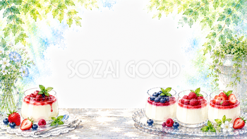 夏のパンナコッタ背景【無料・高画質PNG】水彩イラスト93134