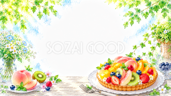 夏のフルーツタルト背景【無料・高画質PNG】水彩イラスト93135