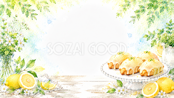 夏のレモンケーキ背景【無料・高画質PNG】水彩イラスト93136
