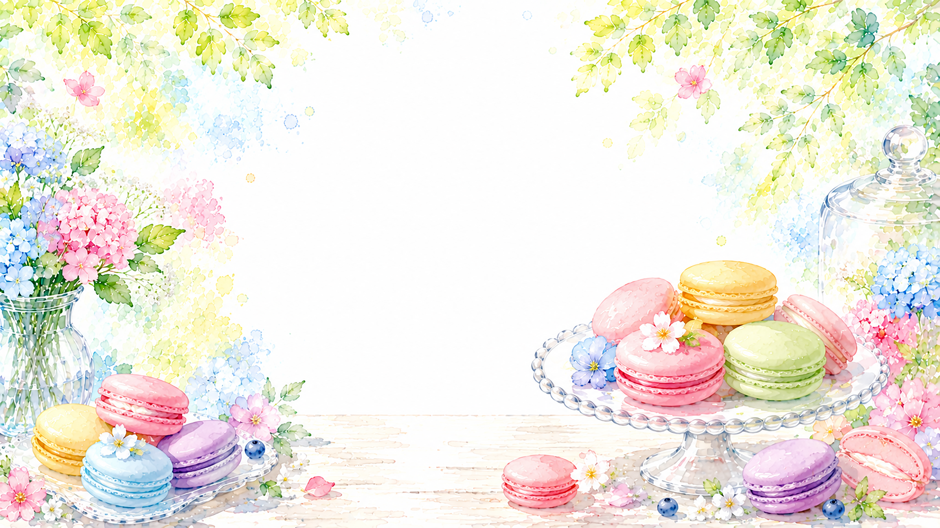 夏のマカロン背景【無料・高画質PNG】水彩イラスト93137に写真・文字を入れる