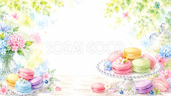 夏のマカロン背景【無料・高画質PNG】水彩イラスト93137