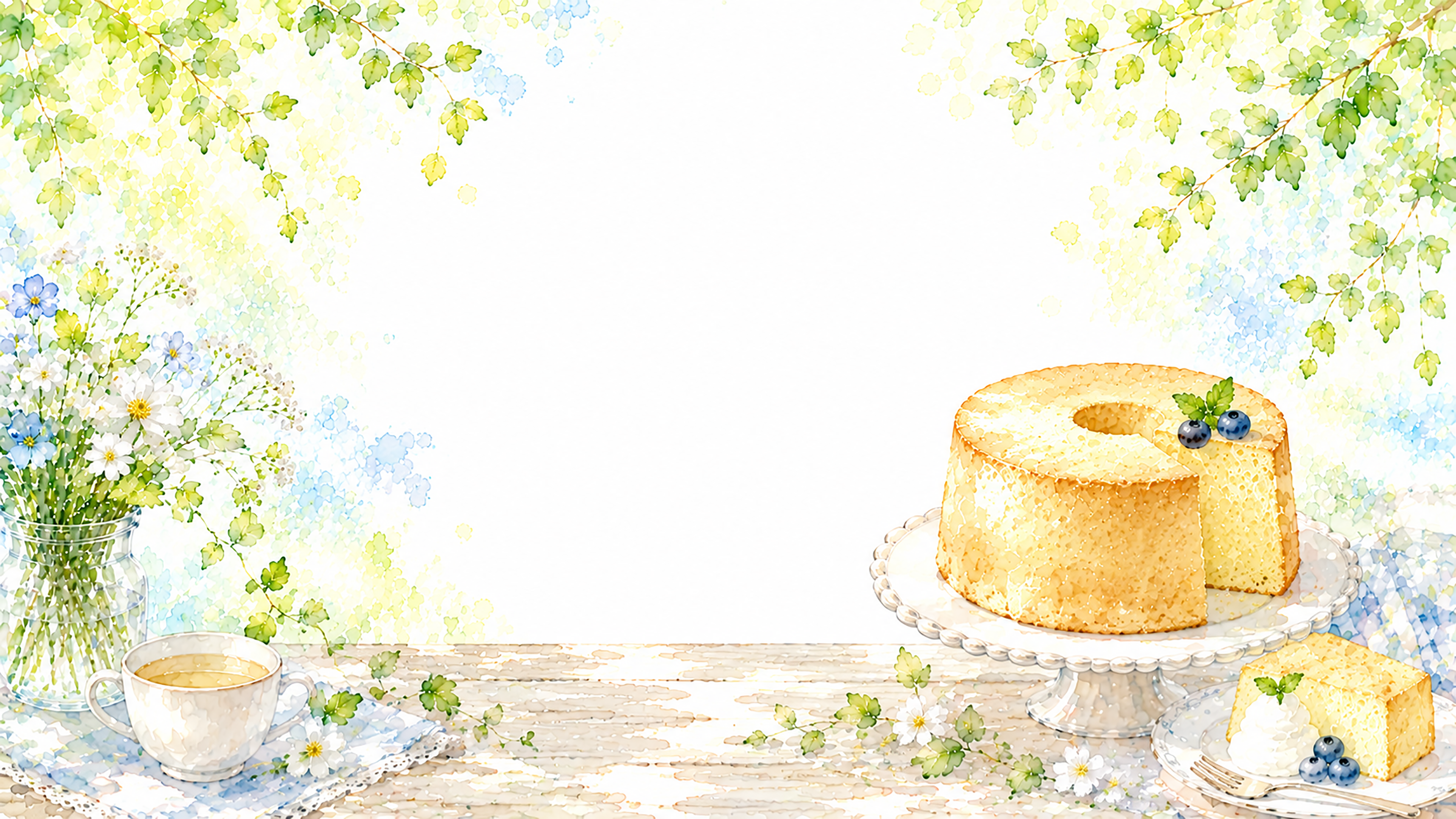 夏のシフォンケーキ背景【無料・高画質PNG】水彩イラスト93138に写真・文字を入れる