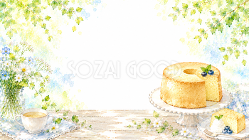 夏のシフォンケーキ背景【無料・高画質PNG】水彩イラスト93138