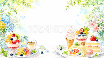 夏のスイーツプレート背景【無料・高画質PNG】水彩イラスト93140