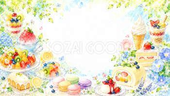 夏のスイーツコラージュ背景【無料・高画質PNG】水彩イラスト93141