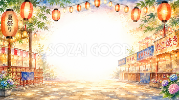 提灯が並ぶ夏祭り背景【無料・高画質PNG】93143