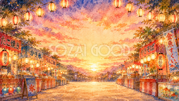夏祭りの夕暮れ背景【無料・高画質PNG】93153