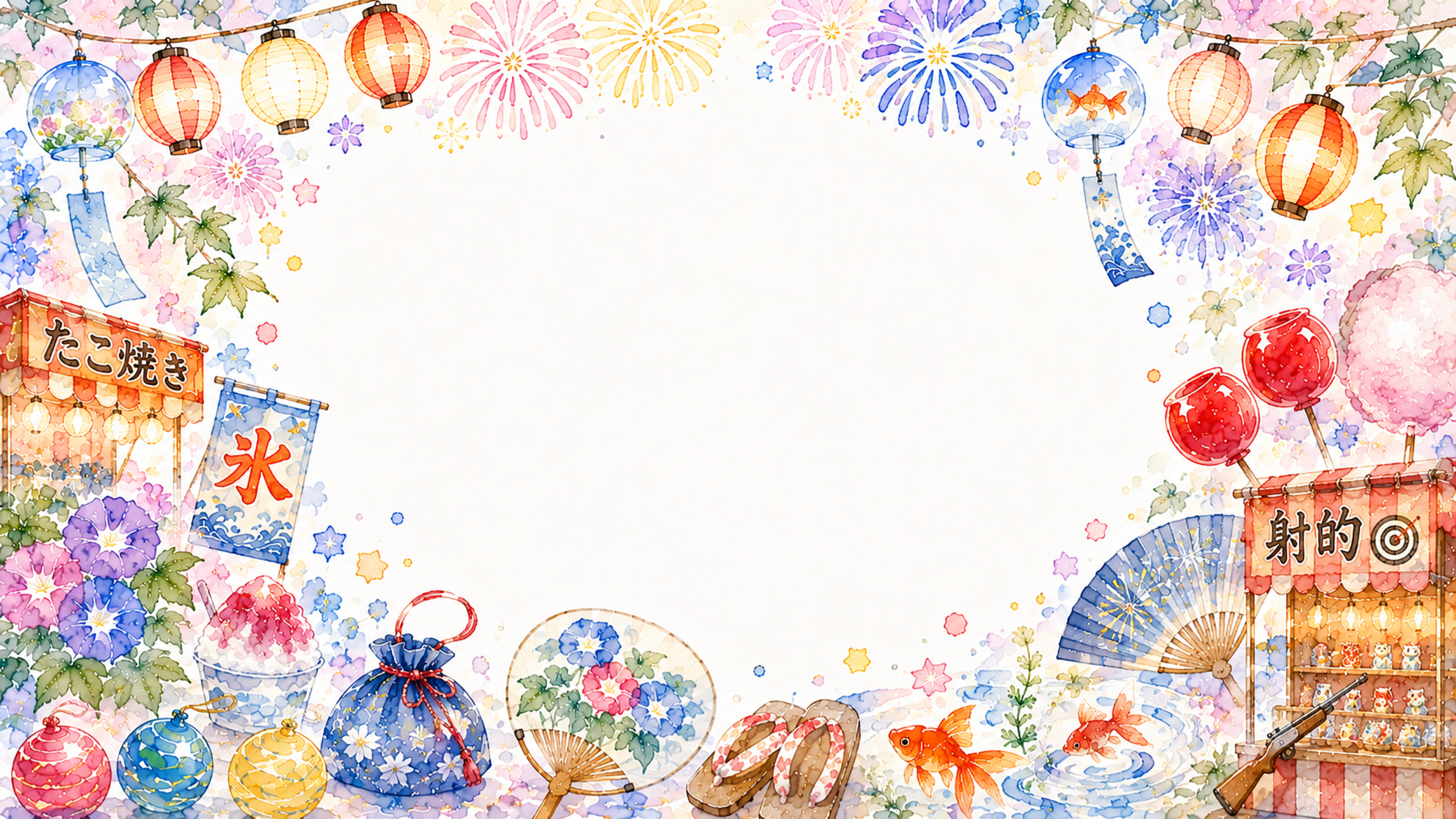 夏祭りコラージュ背景【無料・高画質PNG】93154に写真・文字を入れる