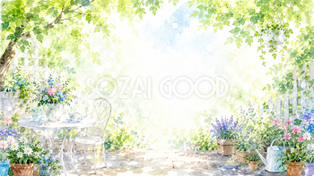 木漏れ日のガーデン背景【無料・高画質PNG】爽やかな夏の庭園イラスト93156