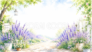 ラベンダーガーデン背景【無料・高画質PNG】癒やしの夏イラスト93158