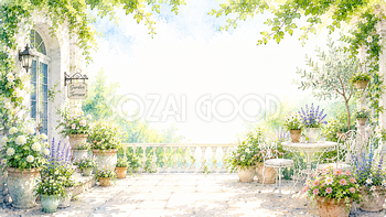 ガーデンテラス背景【無料・高画質PNG】おしゃれな夏の庭イラスト93160