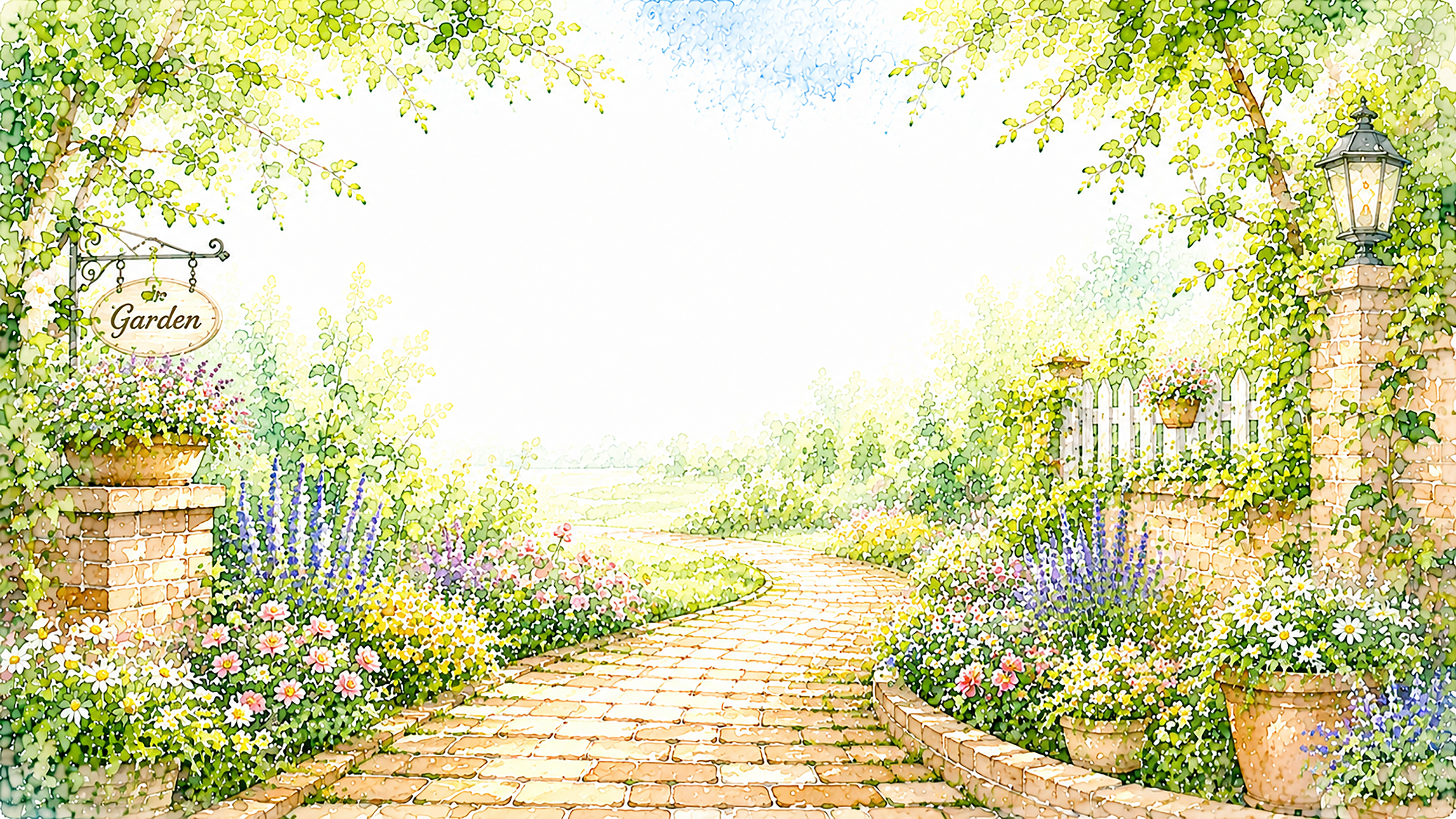 レンガの小道背景【無料・高画質PNG】ナチュラルガーデンイラスト93162に写真・文字を入れる