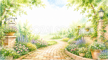 レンガの小道背景【無料・高画質PNG】ナチュラルガーデンイラスト93162