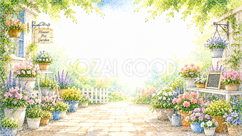 フラワーポットガーデン背景【無料・高画質PNG】かわいい庭イラスト93165