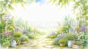 ナチュラルガーデン背景【無料・高画質PNG】癒やしの夏の庭イラスト93166