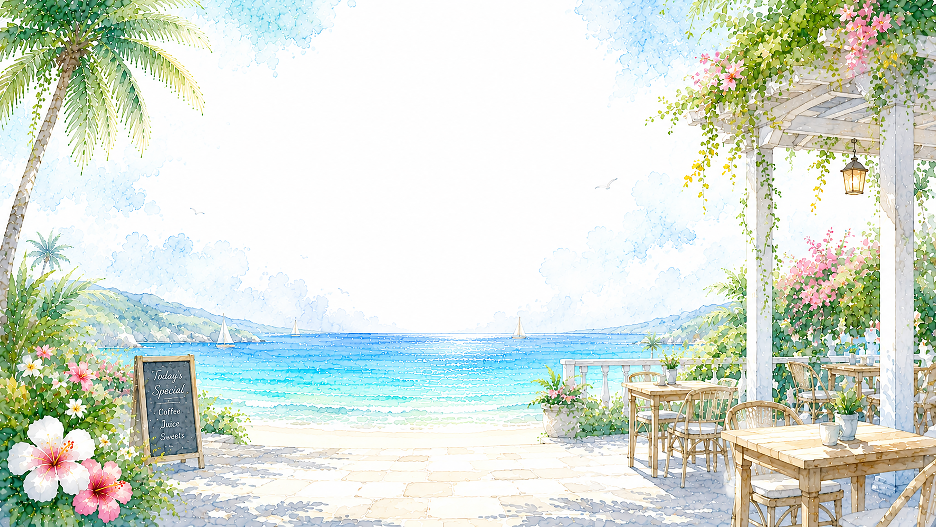 海辺のカフェ背景【無料・高画質PNG】93176に写真・文字を入れる