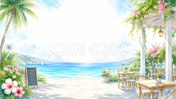 海辺のカフェ背景【無料・高画質PNG】93176