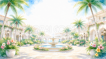 リゾートホテルの庭園背景【無料・高画質PNG】93178
