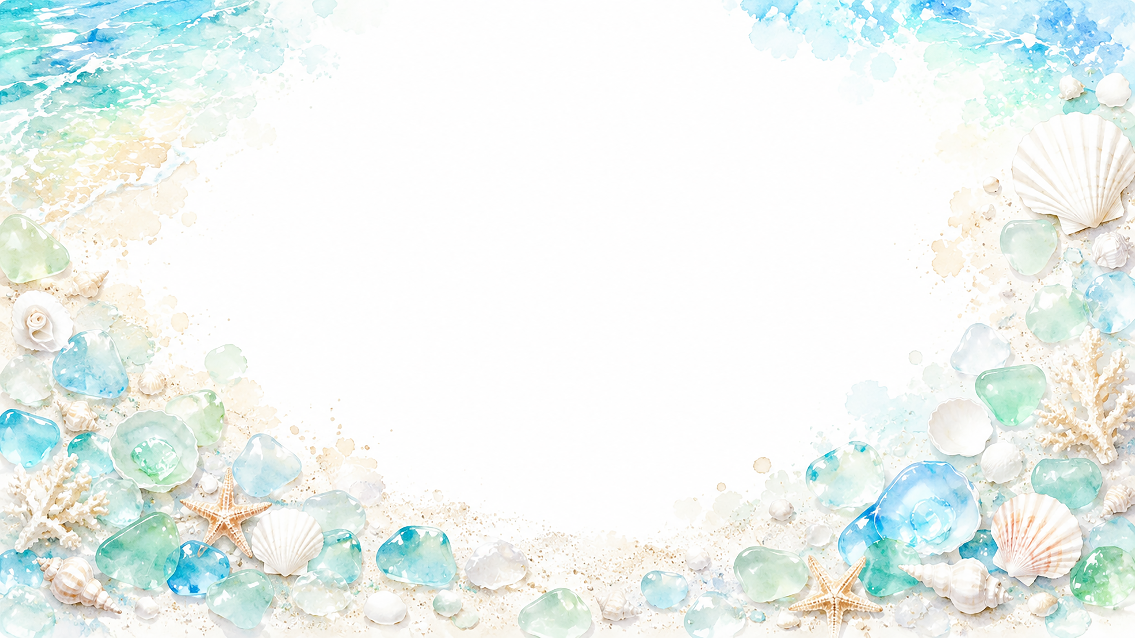 シーグラスと貝殻背景【無料・高画質PNG】透明感あふれる海辺イラスト93182に写真・文字を入れる