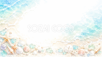 波打ち際の貝殻背景【無料・高画質PNG】爽やかな夏の海イラスト93184