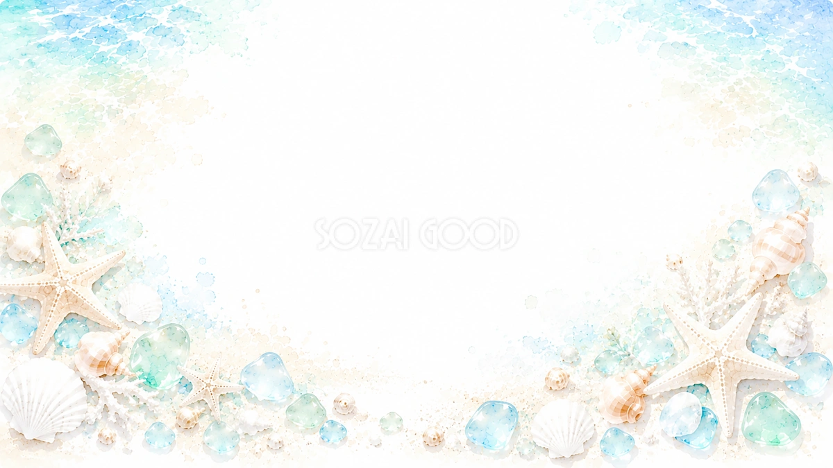 ヒトデとシェル背景【無料・高画質PNG】夏のマリンイラスト93185