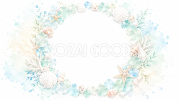 シーグラスリースフレーム背景【無料・高画質PNG】ナチュラルな海イラスト93186
