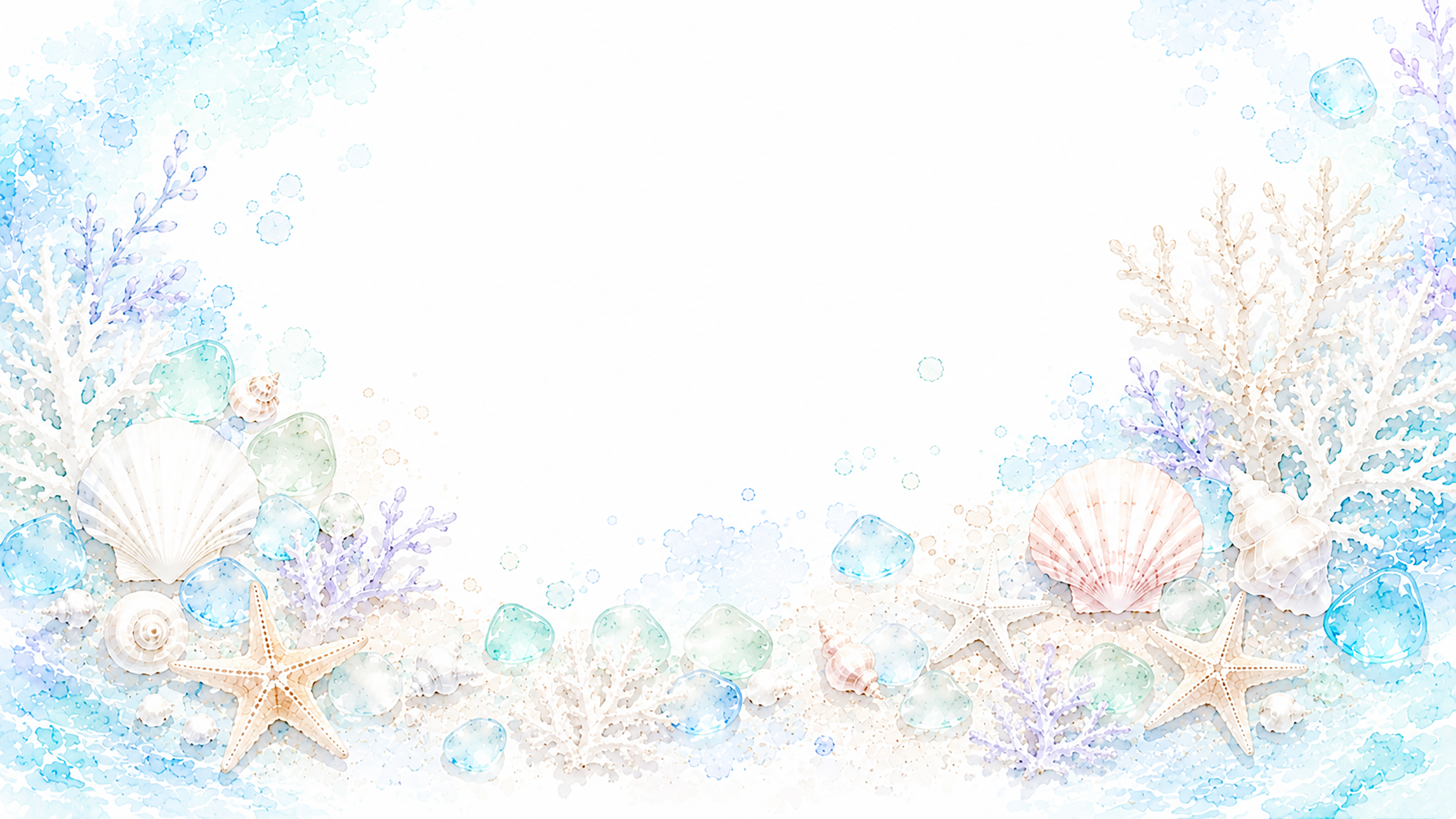 珊瑚と貝殻背景【無料・高画質PNG】透明感のある海イラスト93187に写真・文字を入れる