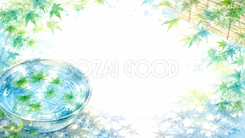 水鉢と青もみじ背景【無料・高画質PNG】和モダン夏背景素材93196