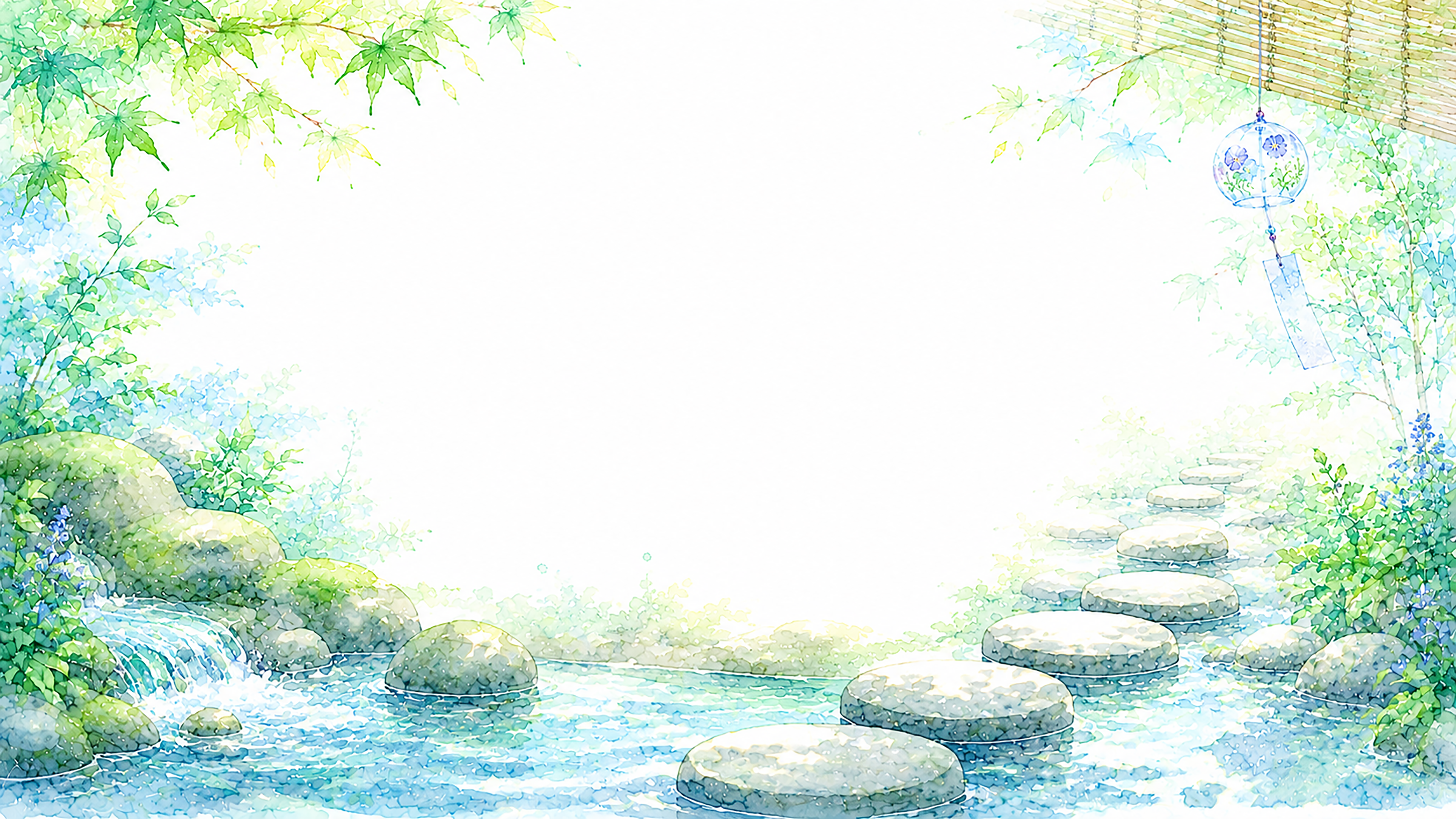 小川と飛び石背景【無料・高画質PNG】涼やかな自然背景素材93199に写真・文字を入れる