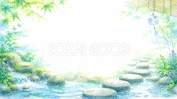 小川と飛び石背景【無料・高画質PNG】涼やかな自然背景素材93199