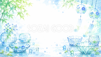 ガラス器と水滴背景【無料・高画質PNG】透明感あふれる夏背景素材93200