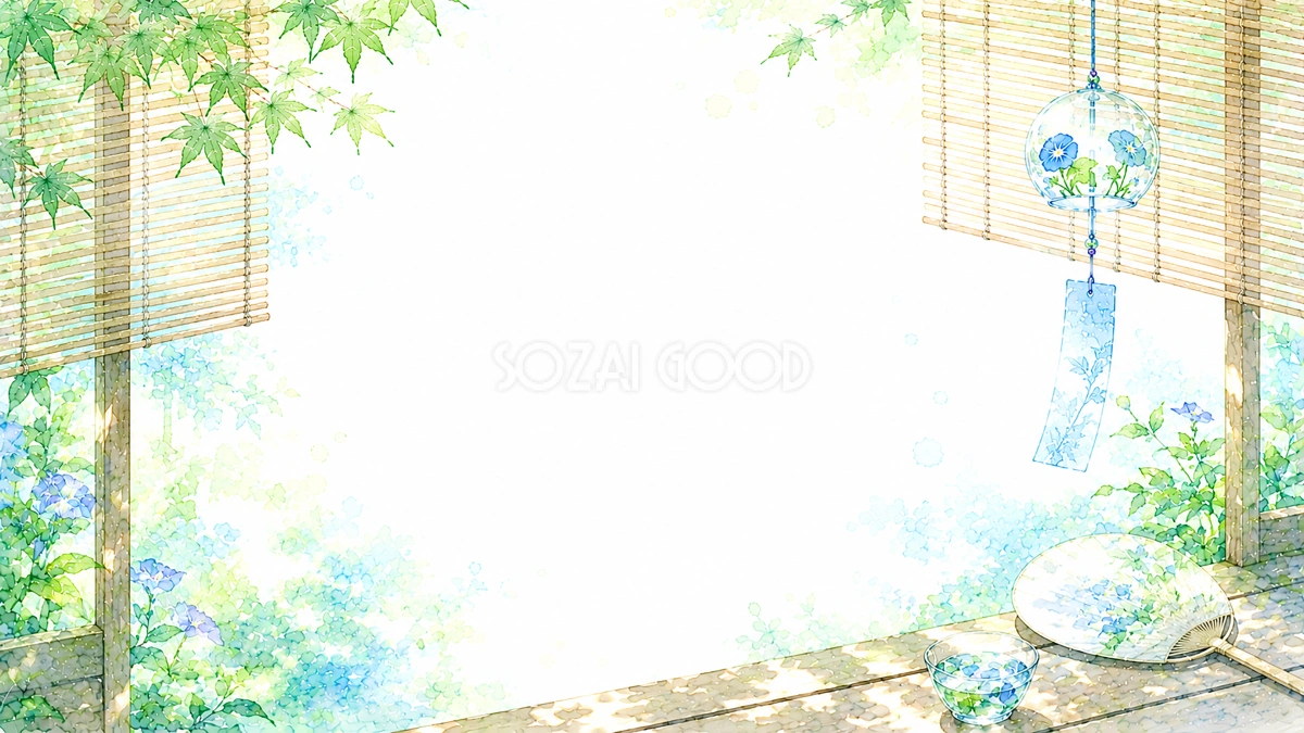 すだれと風鈴背景【無料・高画質PNG】和風納涼背景素材93201