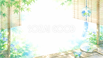 すだれと風鈴背景【無料・高画質PNG】和風納涼背景素材93201