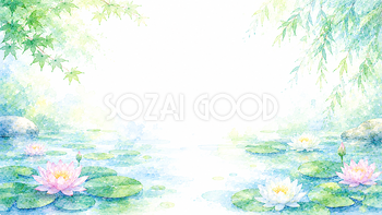 睡蓮と池背景【無料・高画質PNG】上品で涼しげな夏背景素材93203