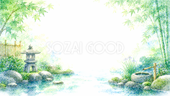 和庭園の水景背景【無料・高画質PNG】和モダン納涼背景素材93204