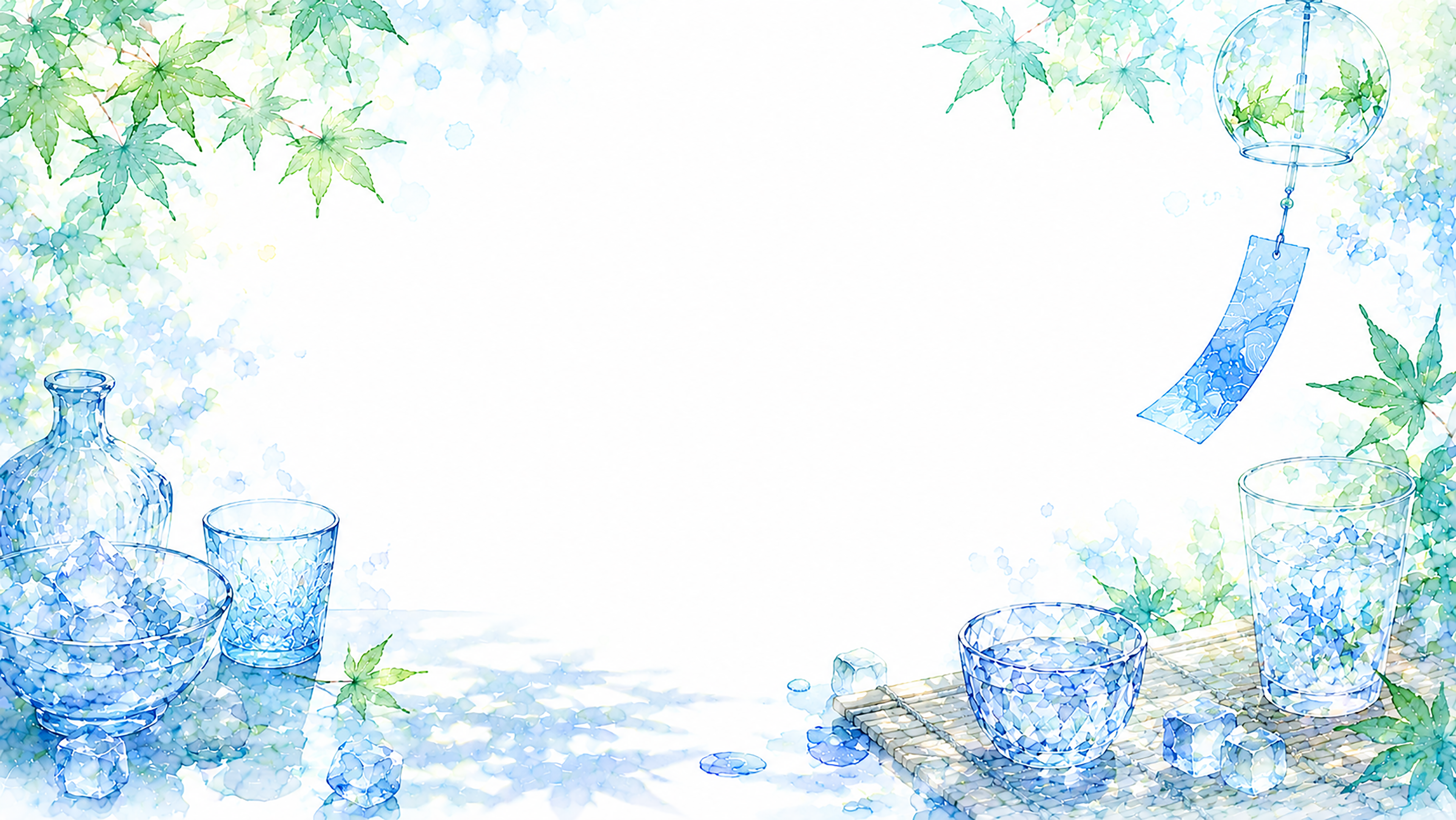氷とガラス背景【無料・高画質PNG】ひんやり涼しい夏背景素材93205に写真・文字を入れる