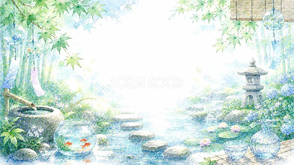 涼・納涼背景【無料・高画質PNG】和の涼を描いた夏背景素材93206