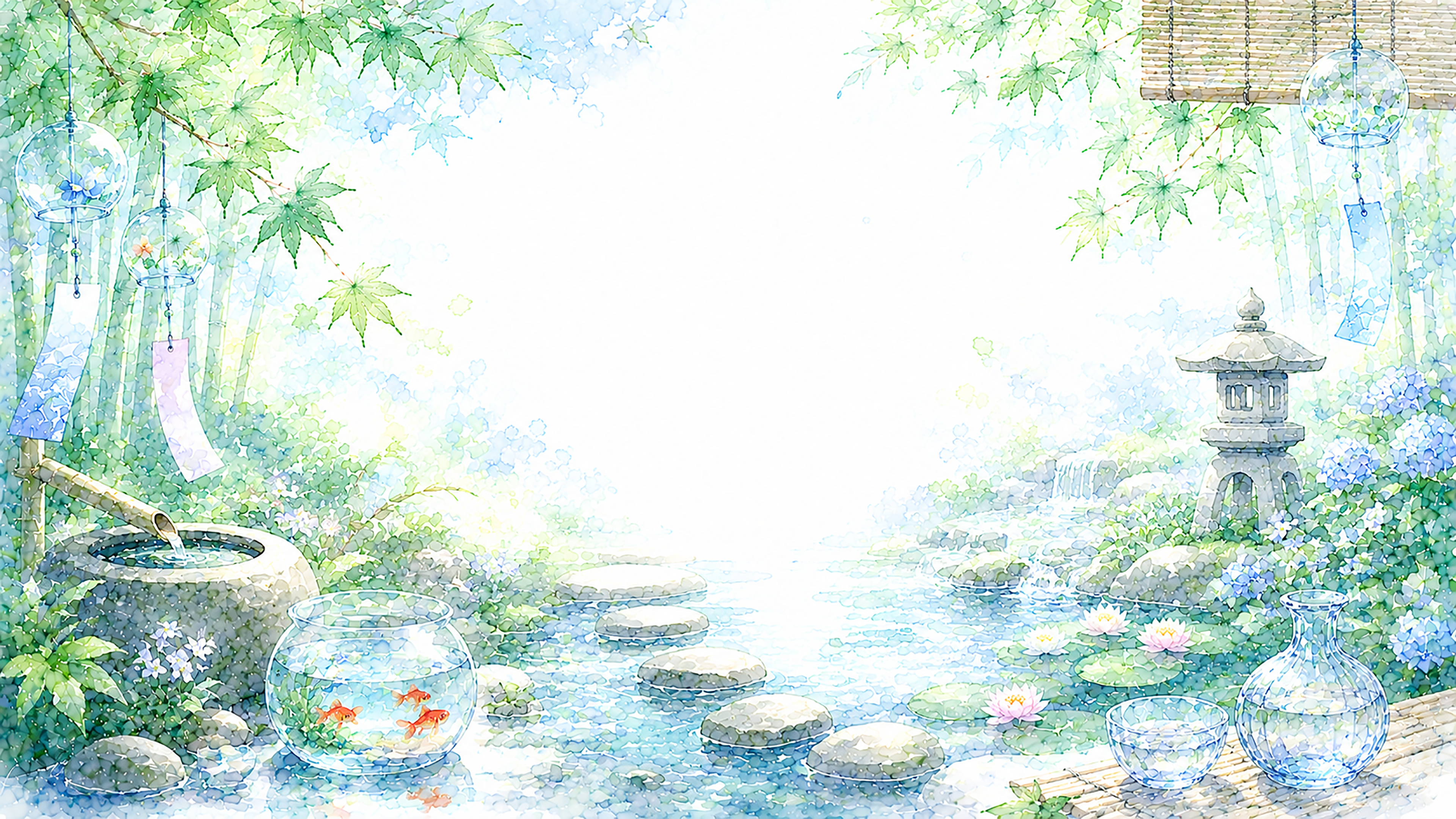 涼・納涼背景【無料・高画質PNG】和の涼を描いた夏背景素材93206に写真・文字を入れる