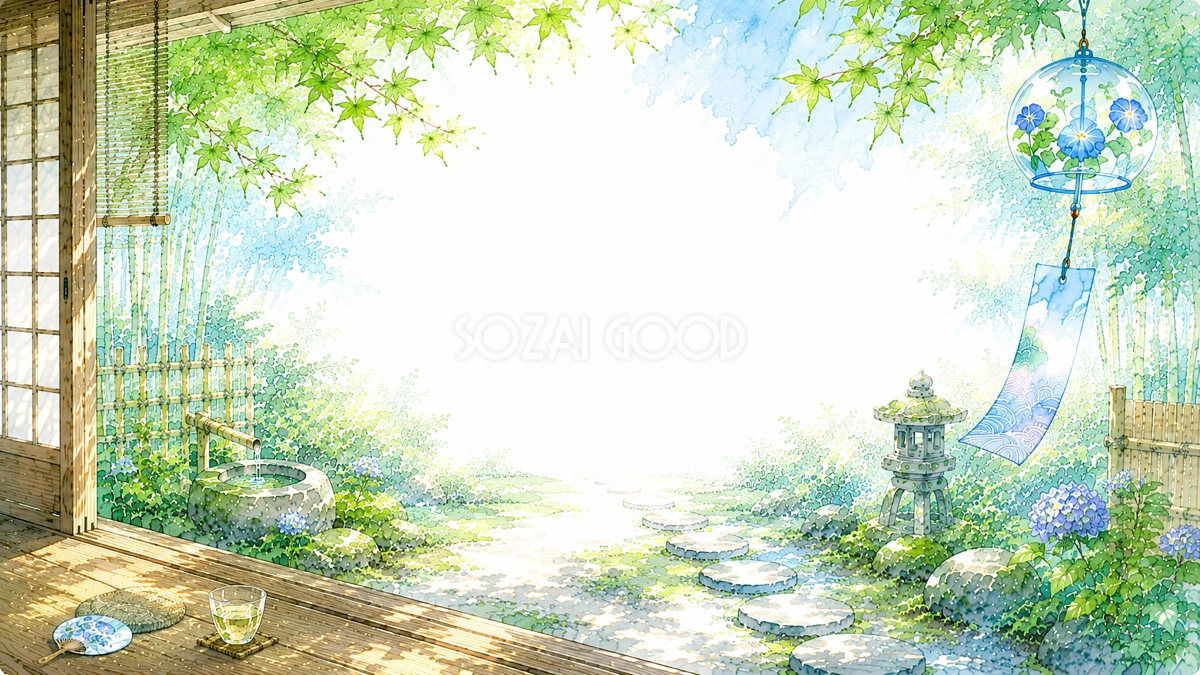 縁側と風鈴背景【無料・高画質PNG】日本の夏・和モダン背景93208