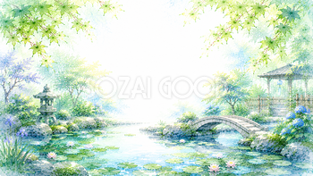 和庭園の池背景【無料・高画質PNG】睡蓮・日本庭園93212