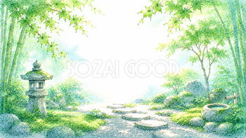 石灯籠と飛び石背景【無料・高画質PNG】和モダン庭園93216