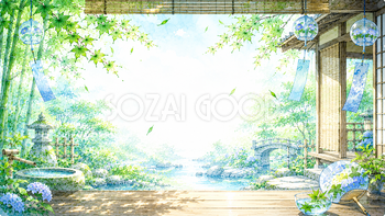 日本の夏・風鈴と和庭園背景【無料・高画質PNG】和モダン・納涼93219