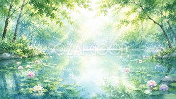 森の池背景【無料・高画質PNG】93222