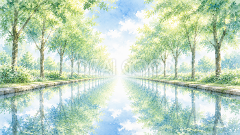 水鏡の並木道背景【無料・高画質PNG】93224