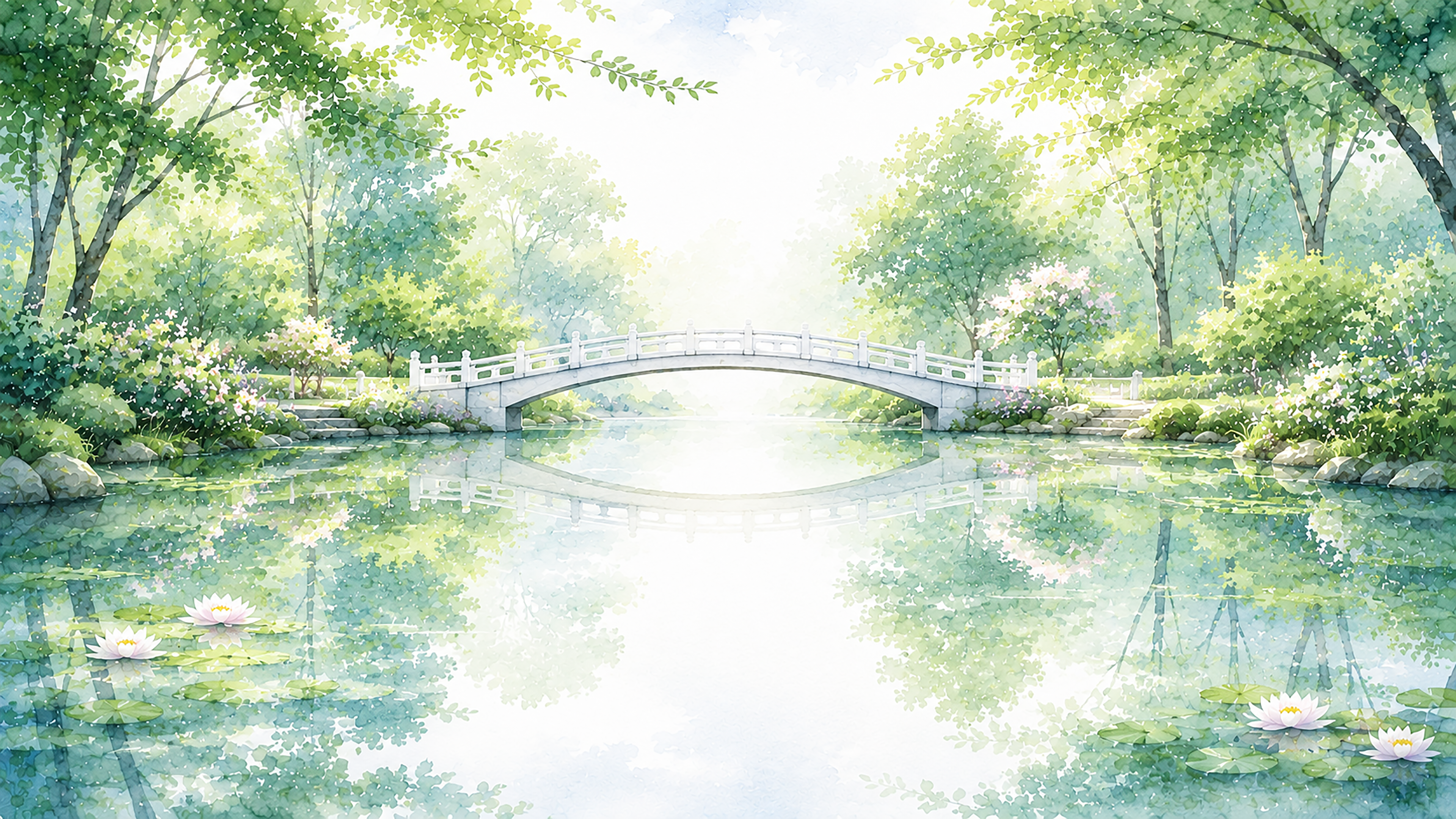 白い橋と池背景【無料・高画質PNG】93225に写真・文字を入れる