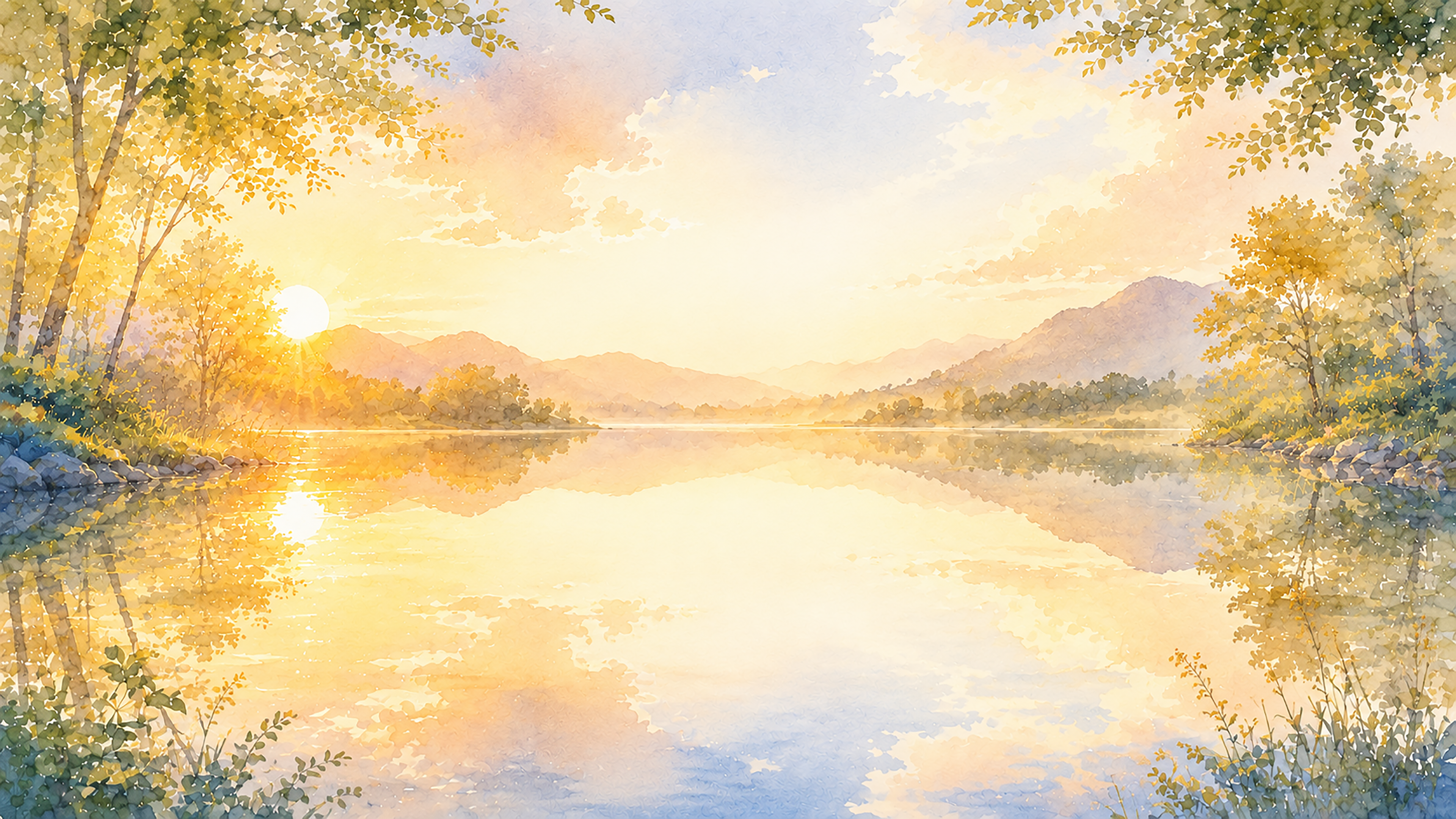 朝焼けの湖背景【無料・高画質PNG】93226に写真・文字を入れる