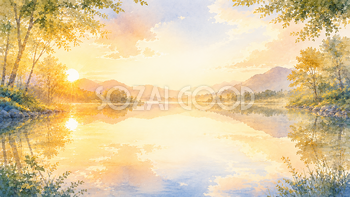 朝焼けの湖背景【無料・高画質PNG】93226