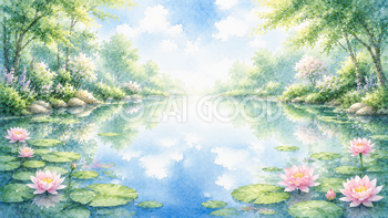 睡蓮と水鏡背景【無料・高画質PNG】93228
