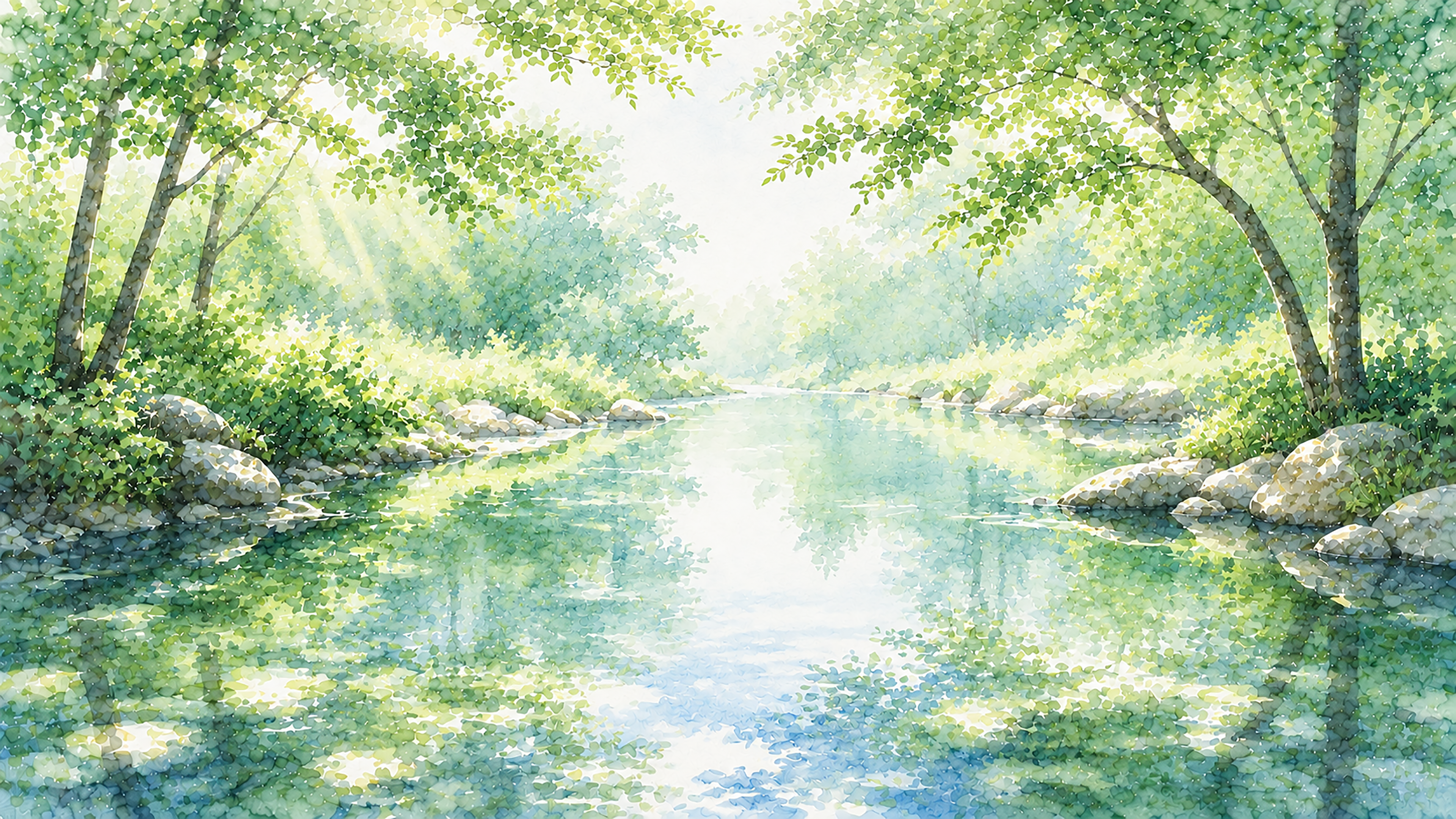 川辺の木漏れ日背景【無料・高画質PNG】93229に写真・文字を入れる